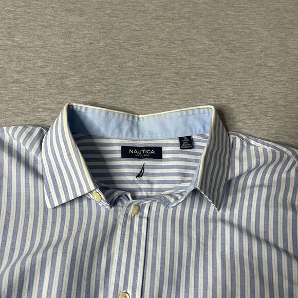 Nautica Men’s Blue White PinStripe Button-Up Dress Shirt - Picture 5 of 12